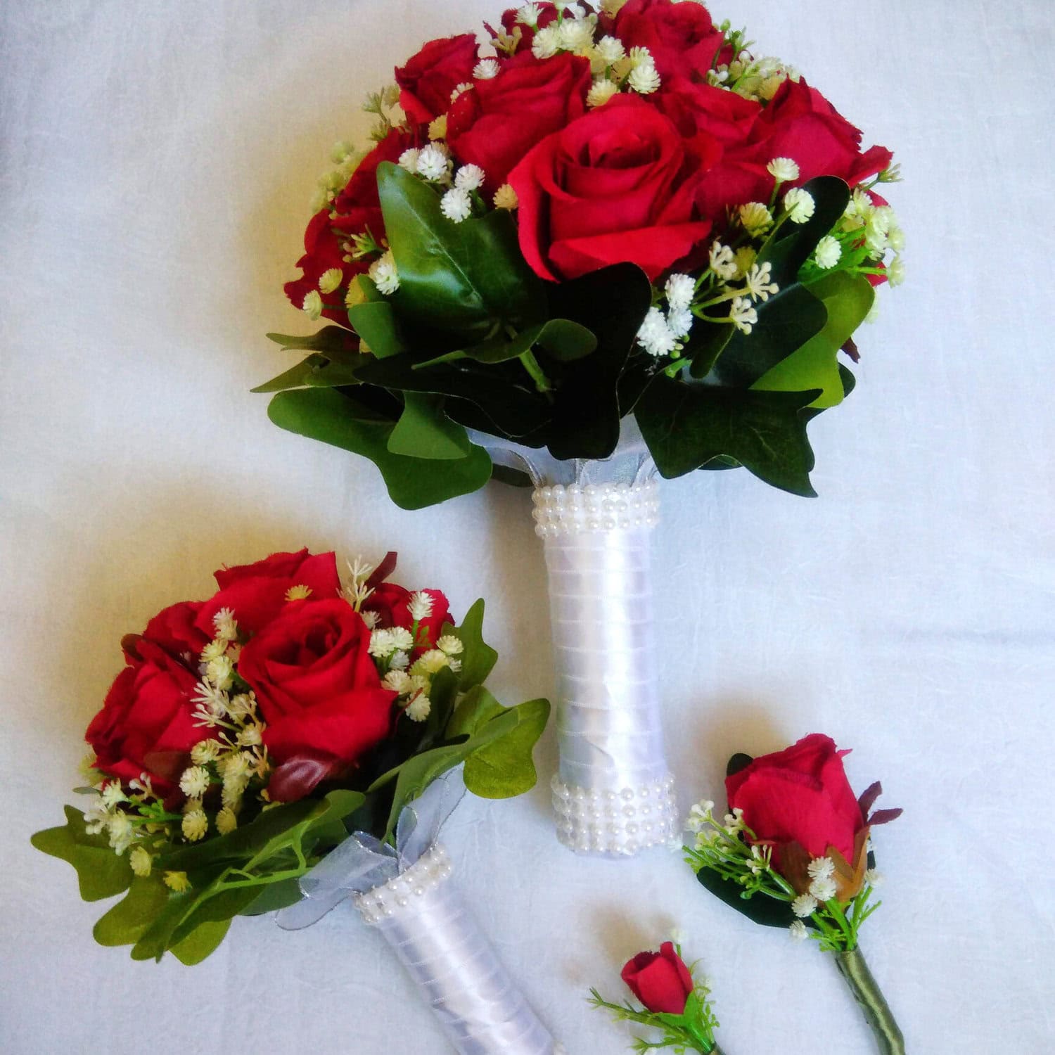 Kit Buquê de Noiva Rosas Vermelhas - 4 Peças - Imagem 3