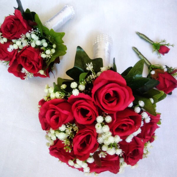 Kit Buquê de Noiva Rosas Vermelhas – 4 Peças