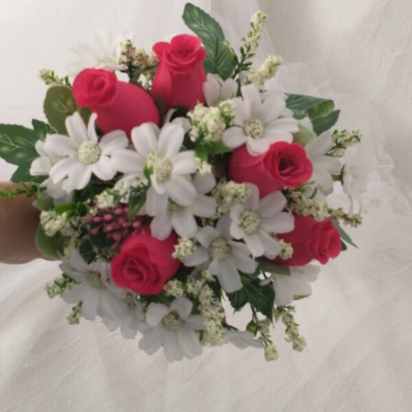 Kit Buquê de Noiva Rosa Botão Pink – 2 Peças