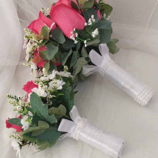 Kit Buquê de Noiva Rosa Botão Pink – 2 Peças