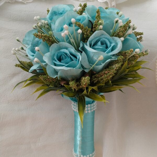 Buquê de Noiva de Rosas Azul Tiffany