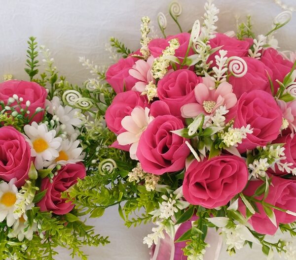 Kit Buquê de Noiva Rosas Cor Pink – 3 Peças