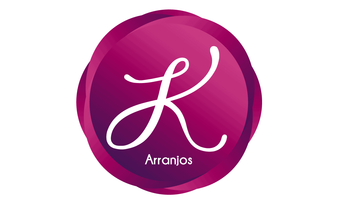 Ícone estilizado de arranjos florais com fundo roxo e símbolo em destaque branco.