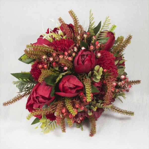 Buquê de Noiva de Peônias e Tulipas Vermelhas