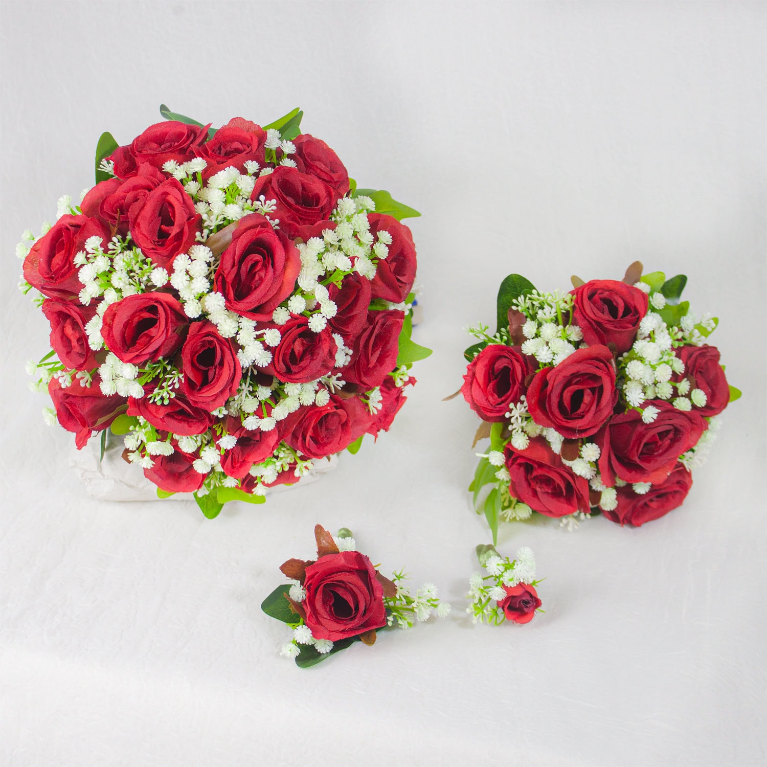 Kit Buquê de Noiva Rosas Vermelhas - 4 Peças