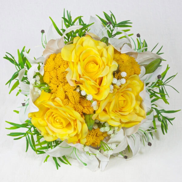 Buquê de Rosas Amarelas e Lírios Brancos